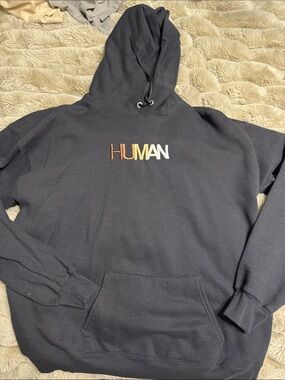 Human Made Black Hoodie with Multicolor 'HUMAN' Embroidery